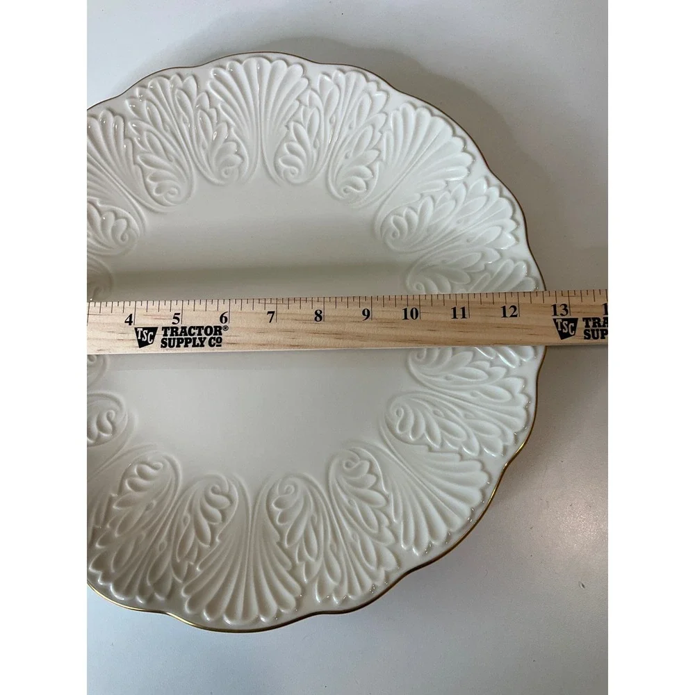 Lenox Wildwood Bone China Serving Platter 24K Gold‎ Trim Embossed USA Luxury 13